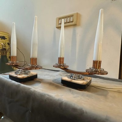 French Art Deco Marble, Copper, Steel and Glass Table Lamps, 1930s, Set of 2-NMK-1750416