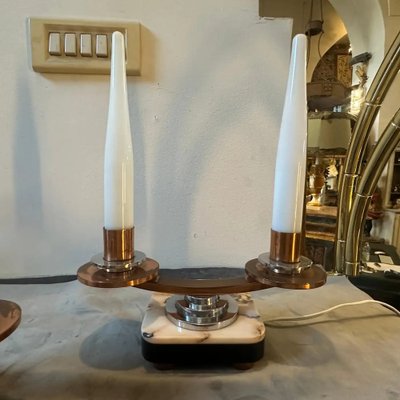 French Art Deco Marble, Copper, Steel and Glass Table Lamps, 1930s, Set of 2-NMK-1750416