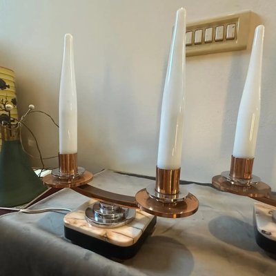 French Art Deco Marble, Copper, Steel and Glass Table Lamps, 1930s, Set of 2-NMK-1750416