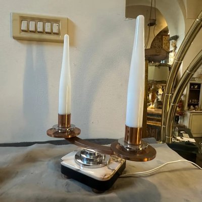 French Art Deco Marble, Copper, Steel and Glass Table Lamps, 1930s, Set of 2-NMK-1750416