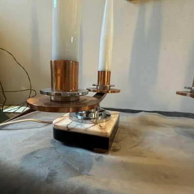 French Art Deco Marble, Copper, Steel and Glass Table Lamps, 1930s, Set of 2-NMK-1750416