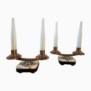 French Art Deco Marble, Copper, Steel and Glass Table Lamps, 1930s, Set of 2-NMK-1750416