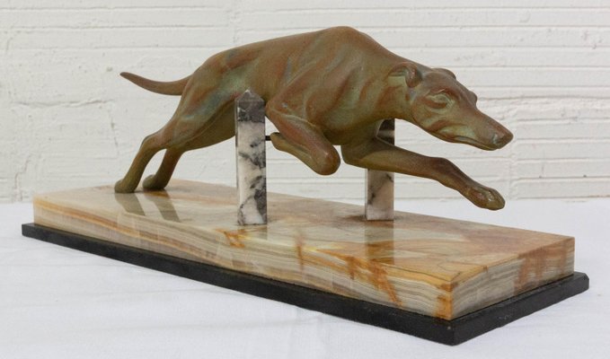 French Art Deco Marble Spelter Greyhound, 1930s-RIU-1395993