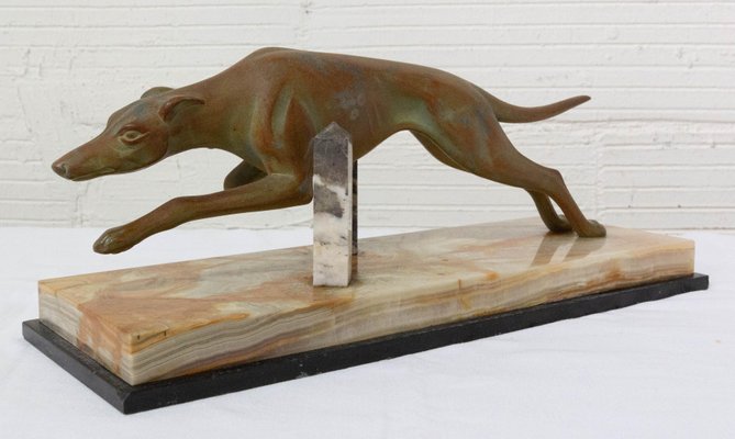 French Art Deco Marble Spelter Greyhound, 1930s-RIU-1395993