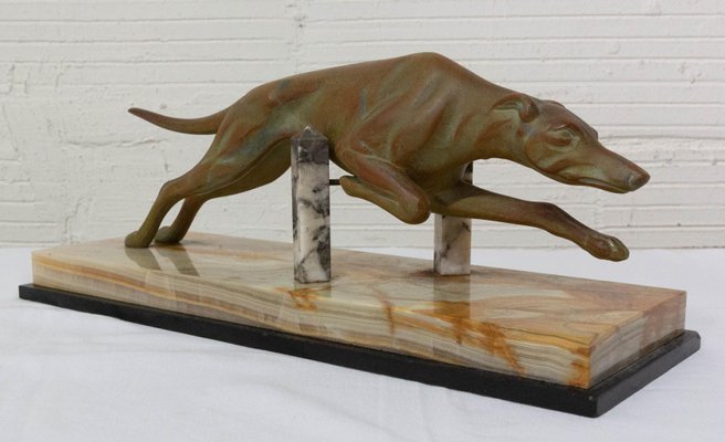 French Art Deco Marble Spelter Greyhound, 1930s-RIU-1395993