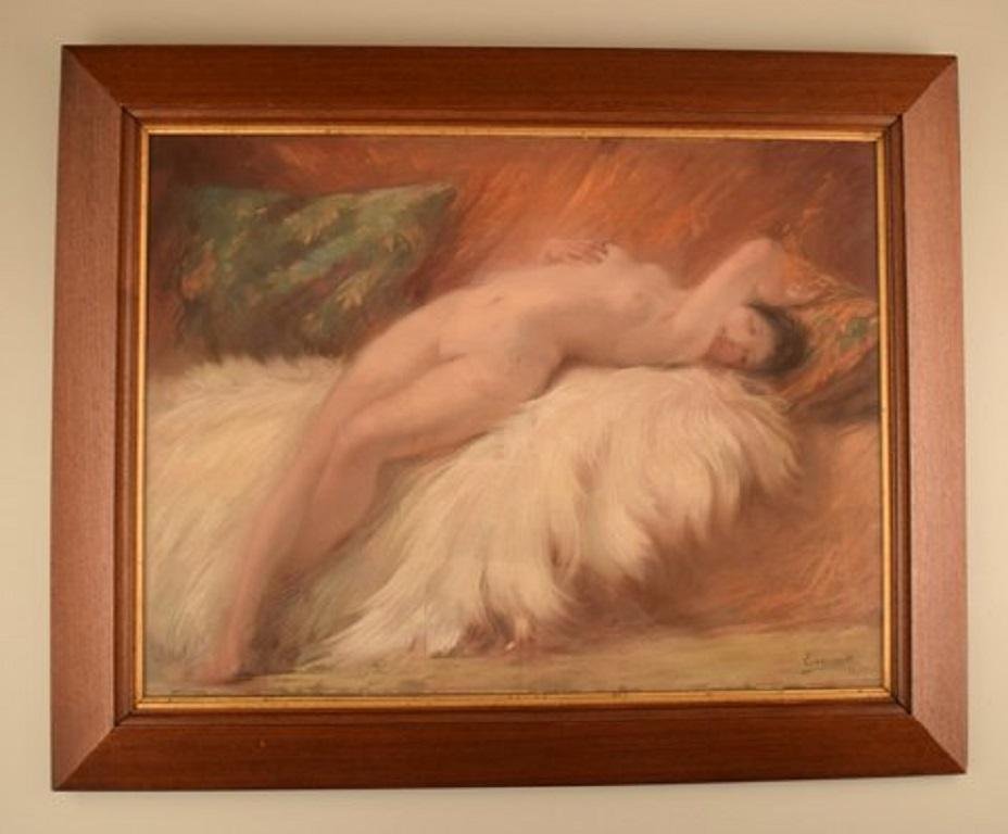 French Art Deco Naked Young Beauty on Lambskin Pastel, 1920s