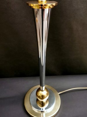 French Art Deco Nickel and Golden Brass Lamp in the Style of Mazda-QRS-1261271