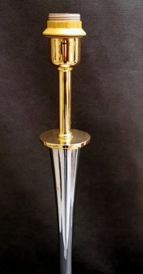 French Art Deco Nickel and Golden Brass Lamp in the Style of Mazda-QRS-1261271