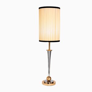 French Art Deco Nickel and Golden Brass Lamp in the Style of Mazda-QRS-1261271