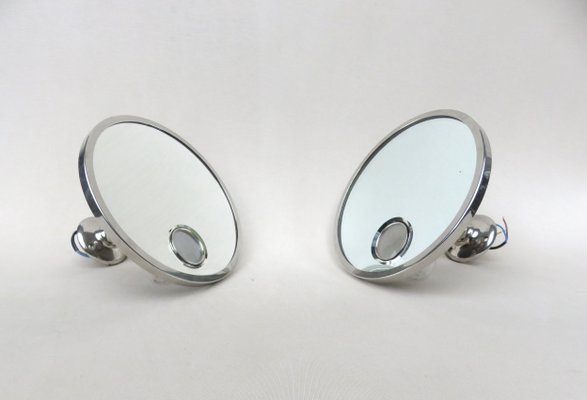 French Art Deco Nickel Le Mirophar Wall Mirrors with Magnifying Element & Light from Brot, Set of 2-EY-900187