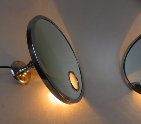 French Art Deco Nickel Le Mirophar Wall Mirrors with Magnifying Element & Light from Brot, Set of 2-EY-900187