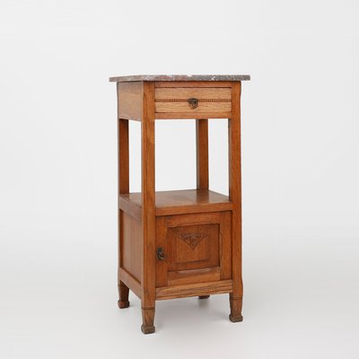 French Art Deco Nightstand in Oak with Pink Marble Top, 1930-YSY-2041970