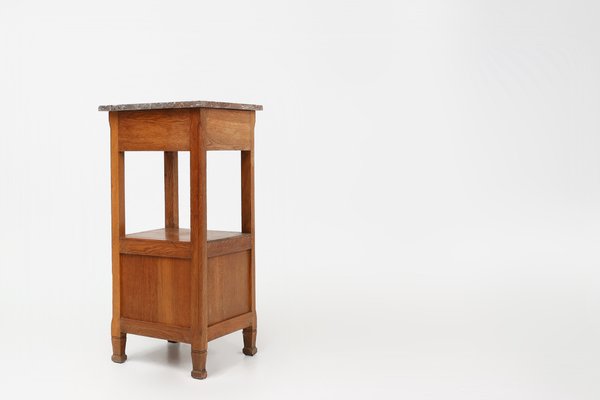 French Art Deco Nightstand in Oak with Pink Marble Top, 1930-YSY-2041970