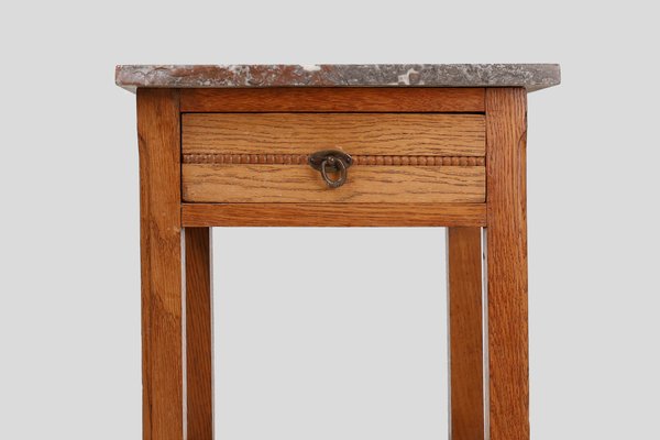 French Art Deco Nightstand in Oak with Pink Marble Top, 1930-YSY-2041970