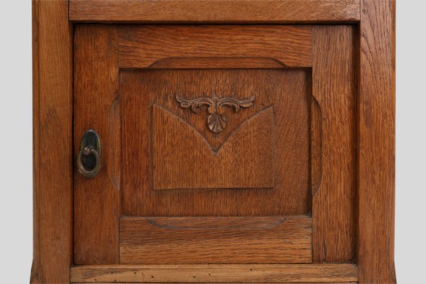 French Art Deco Nightstand in Oak with Pink Marble Top, 1930-YSY-2041970