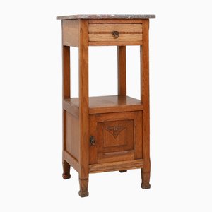 French Art Deco Nightstand in Oak with Pink Marble Top, 1930-YSY-2041970