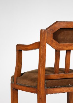 French Art Deco Oak Armchair in Brown Velvet-YU-1312240