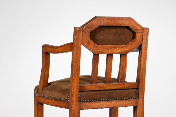 French Art Deco Oak Armchair in Brown Velvet-YU-1312240