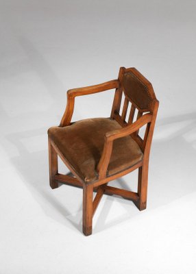 French Art Deco Oak Armchair in Brown Velvet-YU-1312240