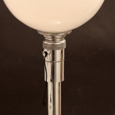 French Art Deco Opaline Glass Table Lamp in Chromed Metal from Mazda, 1930s-SY-1800220