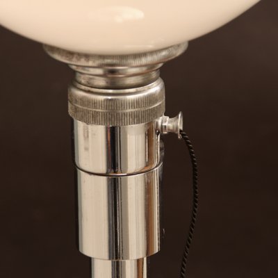 French Art Deco Opaline Glass Table Lamp in Chromed Metal from Mazda, 1930s-SY-1800220