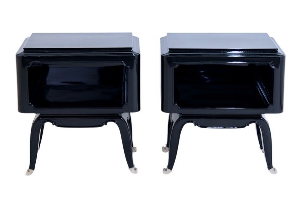 French Art Deco Open Nightstands in Black Piano Lacquer, 1930s-1940s, Set of 2-CXC-1752746