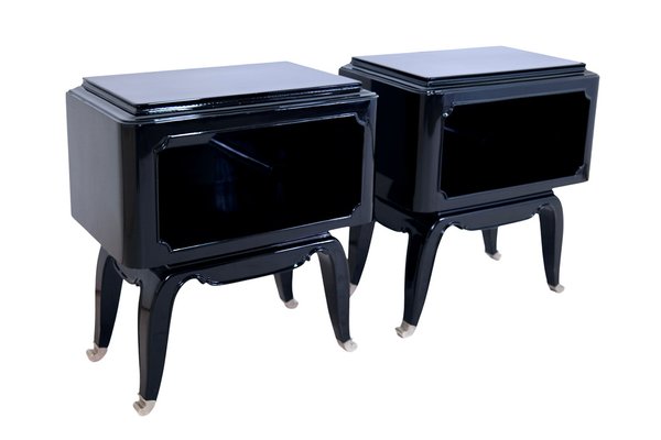 French Art Deco Open Nightstands in Black Piano Lacquer, 1930s-1940s, Set of 2-CXC-1752746