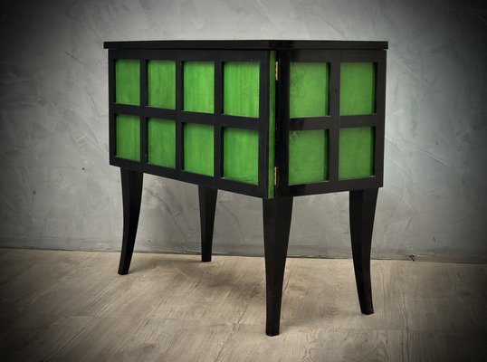 French Art Deco Parchment Emerald Green and Black Wood Sideboard, 1940s-UH-666307