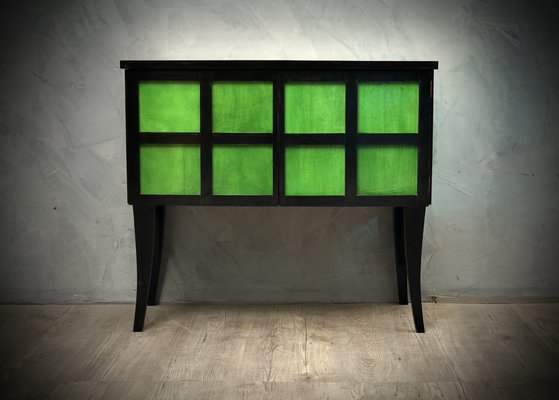 French Art Deco Parchment Emerald Green and Black Wood Sideboard, 1940s-UH-666307