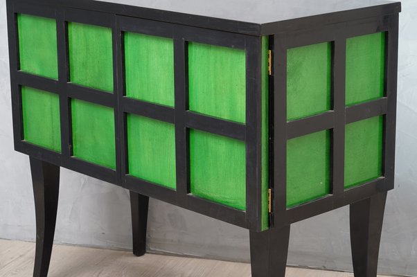 French Art Deco Parchment Emerald Green and Black Wood Sideboard, 1940s-UH-666307