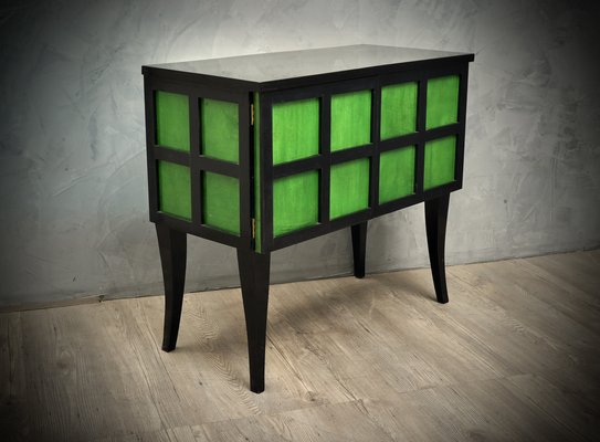 French Art Deco Parchment Emerald Green and Black Wood Sideboard, 1940s-UH-666307