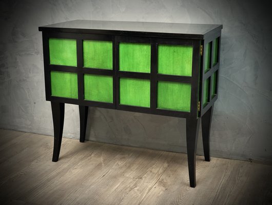 French Art Deco Parchment Emerald Green and Black Wood Sideboard, 1940s-UH-666307