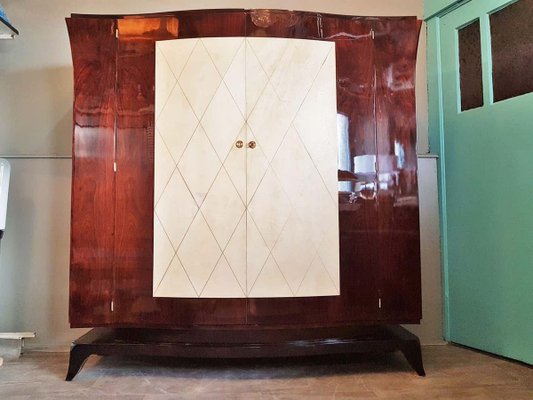 French Art Deco Parchment Wardrobe in the Style of Jean Pascaud, 1930s-POM-885506