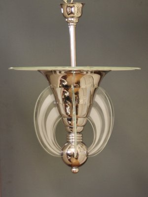 French Art Deco Pendant Lamp in Metal & Glass by Henri Petitot for Maison Petitot, 1930s-SY-1282686