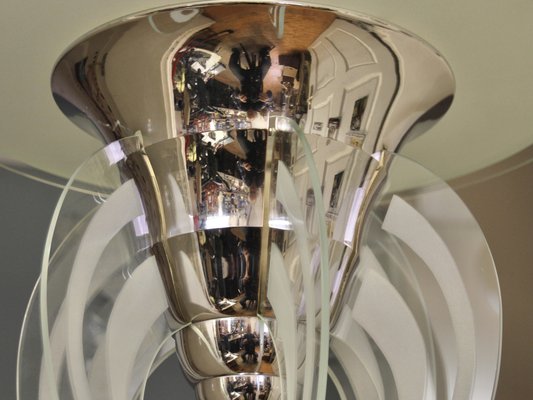 French Art Deco Pendant Lamp in Metal & Glass by Henri Petitot for Maison Petitot, 1930s-SY-1282686