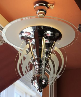 French Art Deco Pendant Lamp in Metal & Glass by Henri Petitot for Maison Petitot, 1930s-SY-1282686