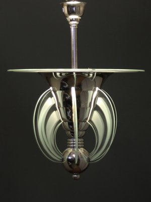 French Art Deco Pendant Lamp in Metal & Glass by Henri Petitot for Maison Petitot, 1930s-SY-1282686