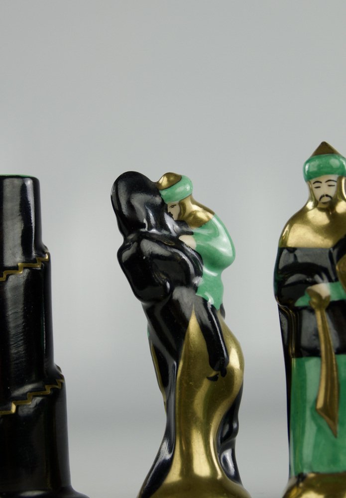 French Art Deco Robj, Templars and Saracen Chess Set, 1920s, Set of 33