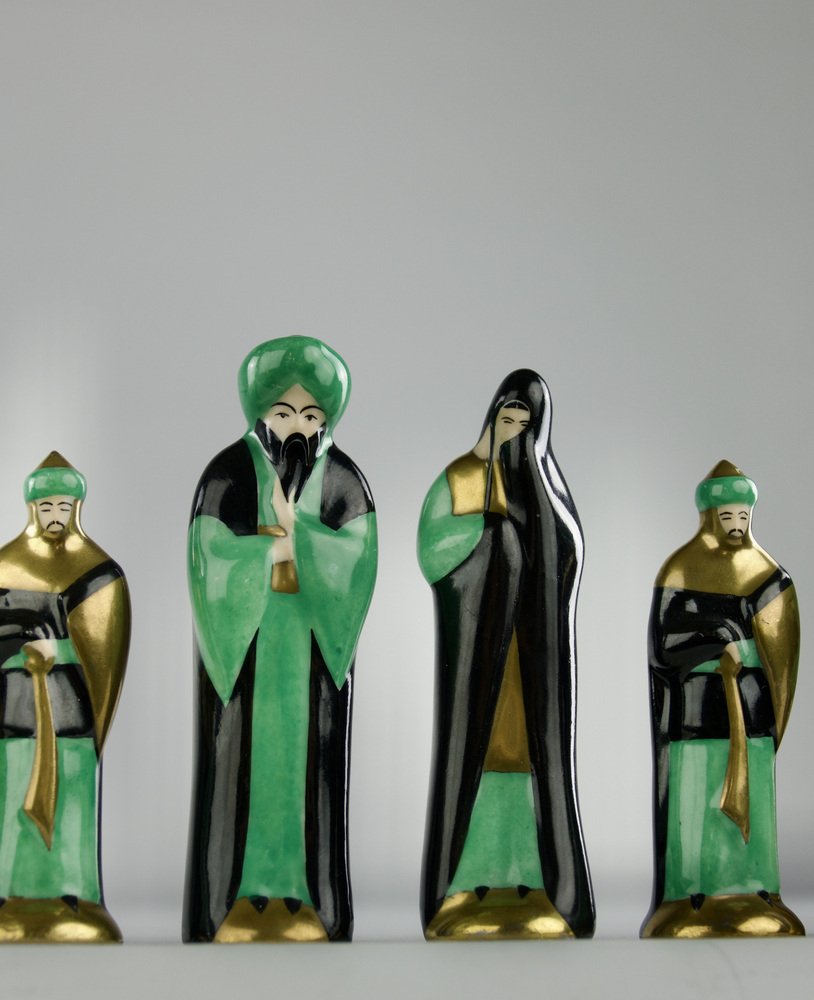 French Art Deco Robj, Templars and Saracen Chess Set, 1920s, Set of 33