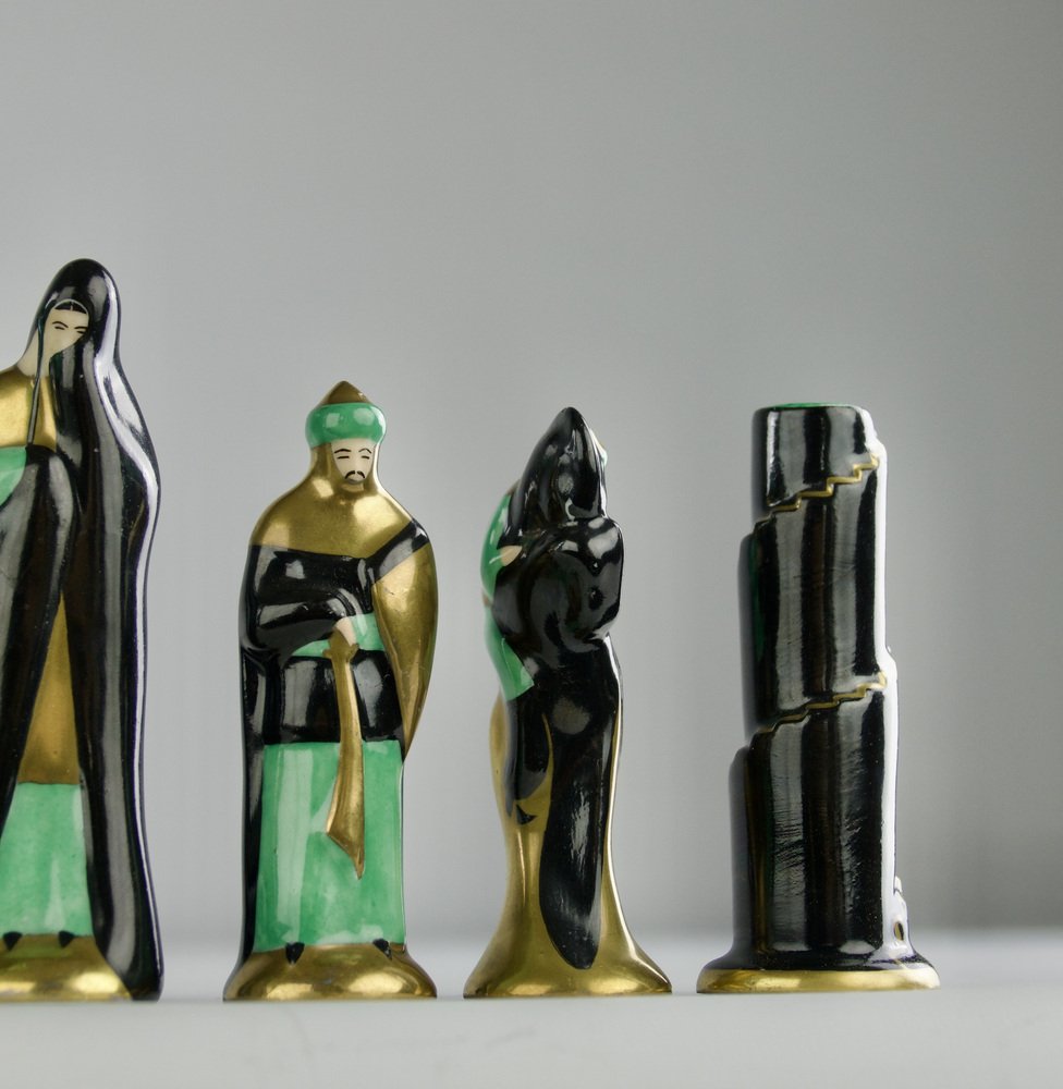 French Art Deco Robj, Templars and Saracen Chess Set, 1920s, Set of 33