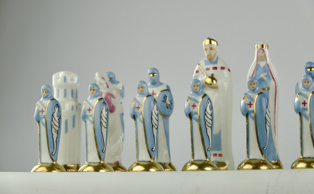 French Art Deco Robj, Templars and Saracen Chess Set, 1920s, Set of 33