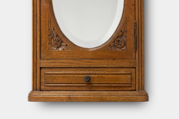 French Art Deco Shaving Cabinet in Oak with Mirror, 1940-YSY-2033774