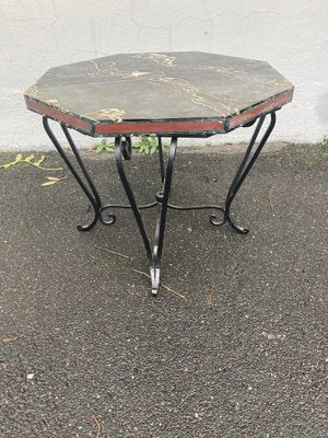 French Art Deco Side Table with Iron Frame & Marble Top, 1920s-XHV-1768608