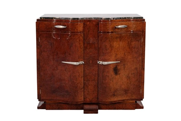 French Art Deco Sideboard in Amboyna Burl Wood with Marble Top, 1930s-CXC-2021364