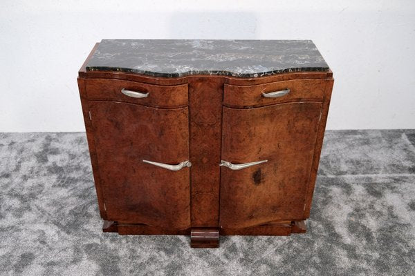 French Art Deco Sideboard in Amboyna Burl Wood with Marble Top, 1930s-CXC-2021364