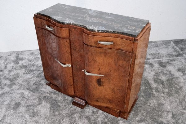 French Art Deco Sideboard in Amboyna Burl Wood with Marble Top, 1930s-CXC-2021364