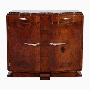 French Art Deco Sideboard in Amboyna Burl Wood with Marble Top, 1930s-CXC-2021364