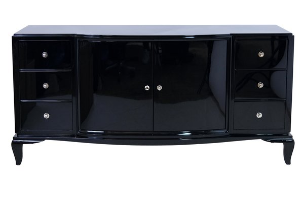 French Art Deco Sideboard in Black Piano Lacquer with Drawers and Doors, 1930s-1940s-CXC-1749519