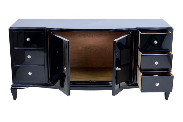 French Art Deco Sideboard in Black Piano Lacquer with Drawers and Doors, 1930s-1940s-CXC-1749519