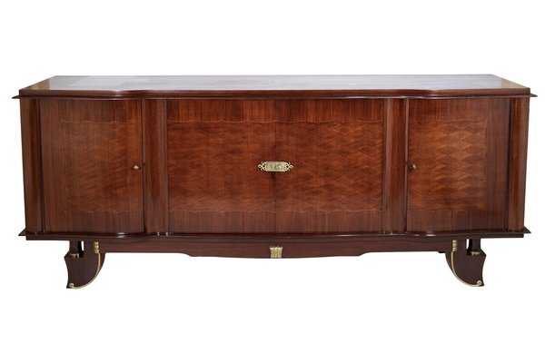 French Art Deco Sideboard with Marquetry and Brass Fittings, 1940s-CXC-1824425